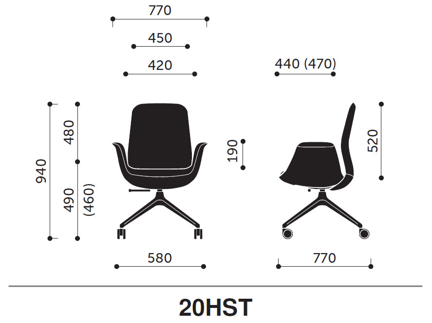 Кресло для офиса ElliePro HST. Размеры