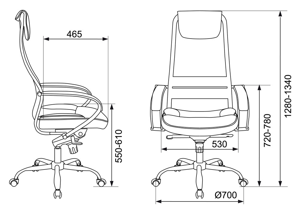 Кресло руководителя Бюрократ CH-609SL. Размеры