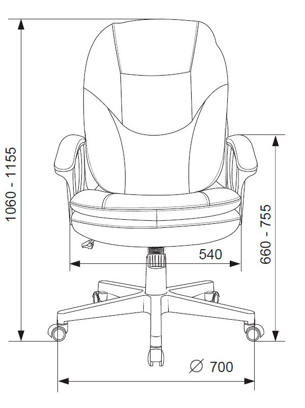 Кресло руководителя Бюрократ CH-868N. Размеры