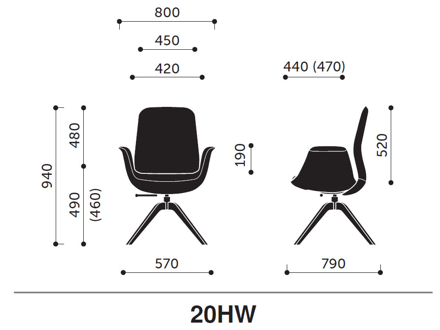 Кресло для офиса ElliePro HW. Размеры